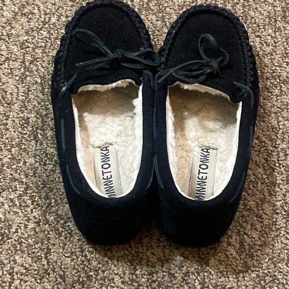 Minnetonka 40217 Leather Upper Suede Women’s Size 6M Black Moccasins - Picture 5 of 14